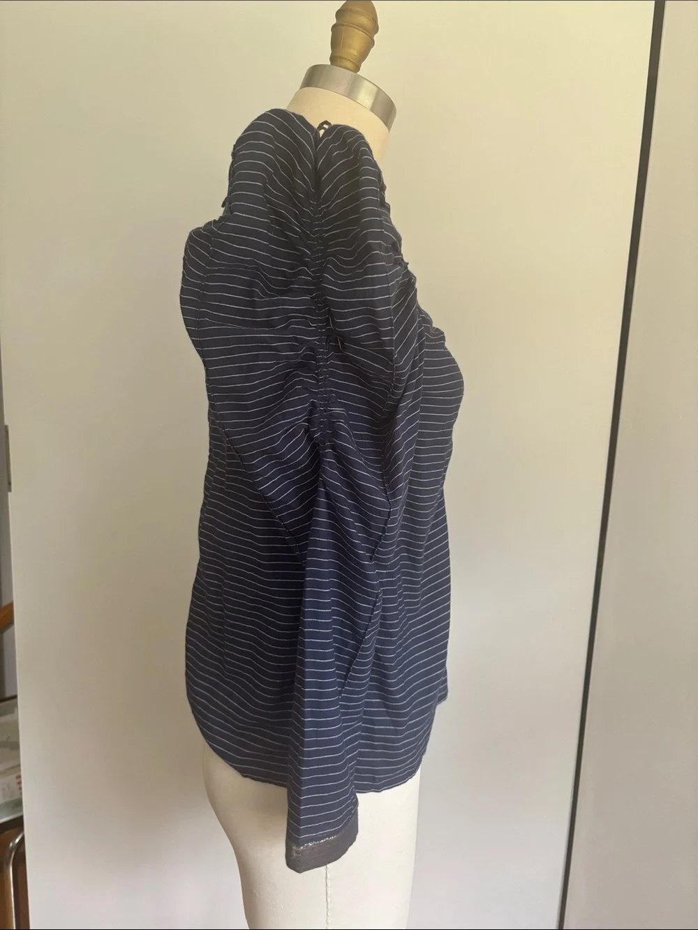 Ulla Johnson Navy Striped Puff-Sleeve Blouse - With Tag from Barneys